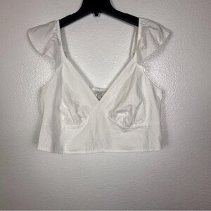 A New Day Women's White Cropped V-Neck Ruffle Sleeve Tank Top Size XXL